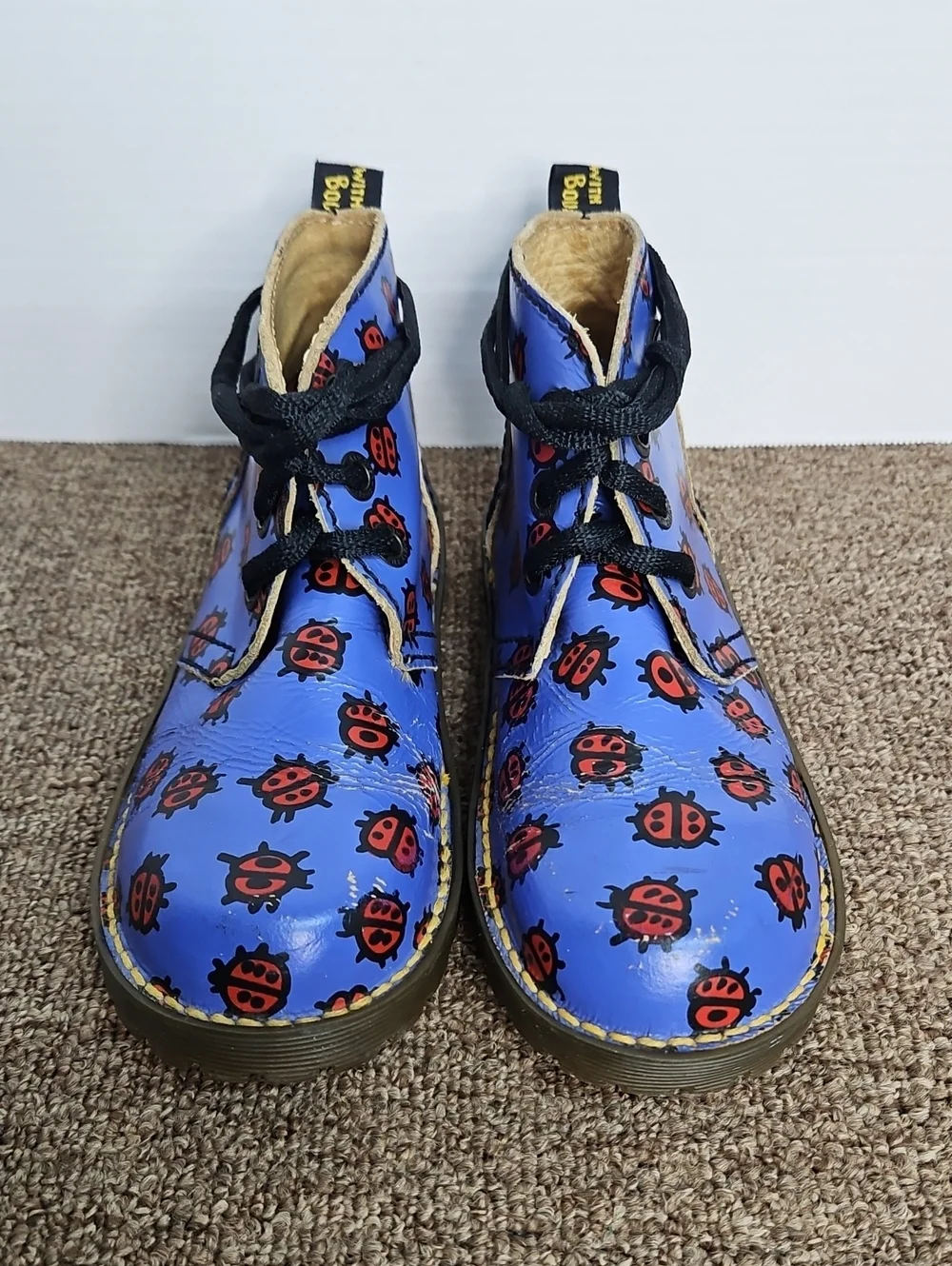 Vintage Dr Martens DMs MIE Purple Ladybug Leather Ankle Boots Sz 3 Womens